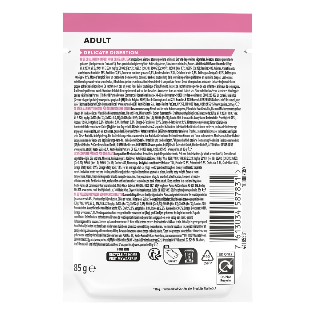 Pro Plan Adult Delicate Digestion Wet Cat Food Pouch Oceanfish in Gravy 85g