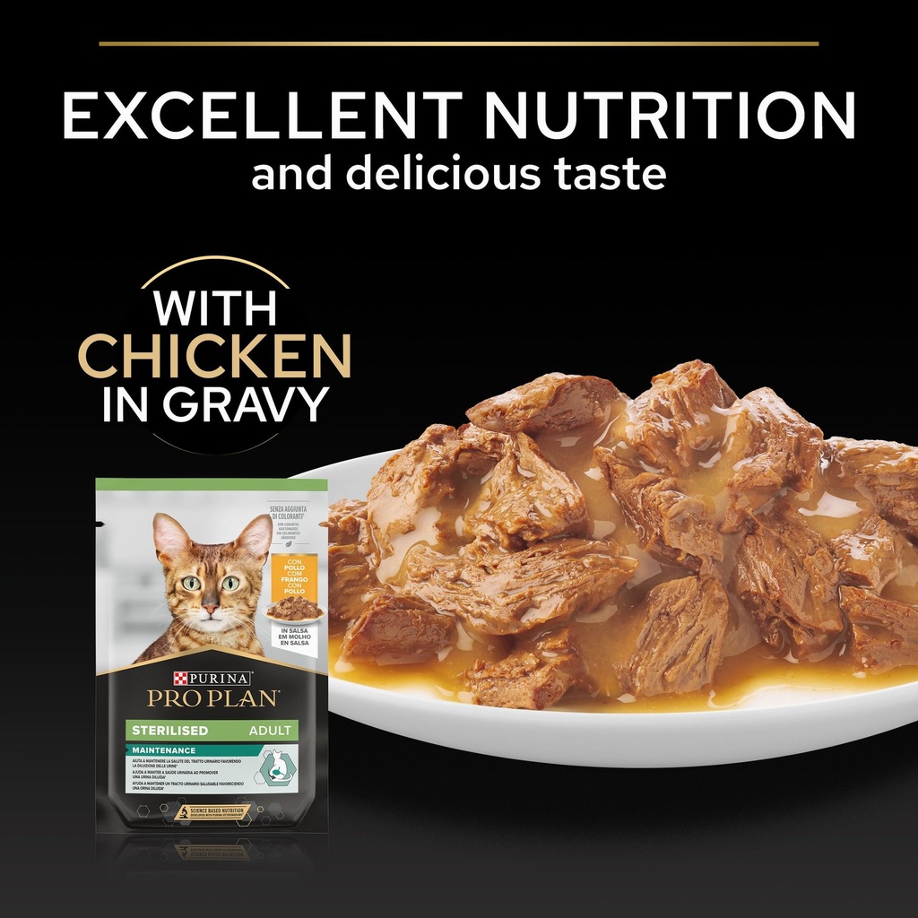 Pro Plan Sterilized Adult Renal Plus Wet Cat Food Pouch Chicken in Gravy MultiPack 10x85g